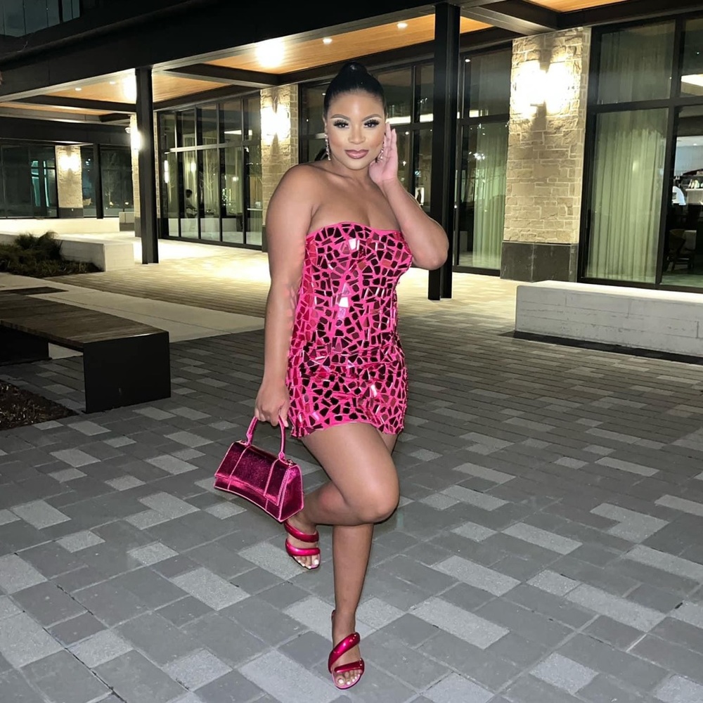 Hot Pink Mirror Embellished Strapless Mini Dress | Fashion Nova